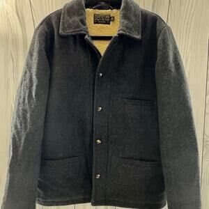 J CREW Men’s Sherpa Lined Skiff Jacket 100% Wool - Charcoal Gray Large